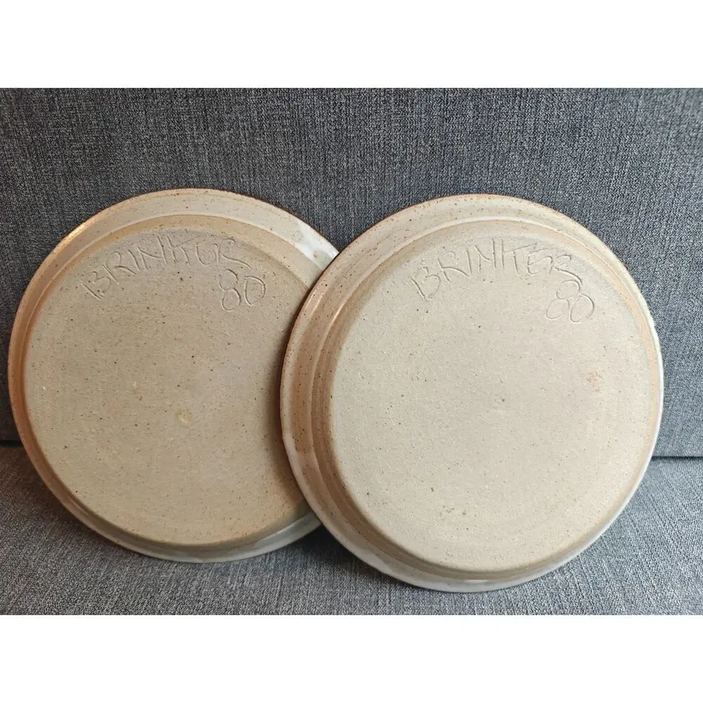 Vintage 1980s Handmade Stoneware Plates - pair | 7.25 in Studio Pottery Earthy